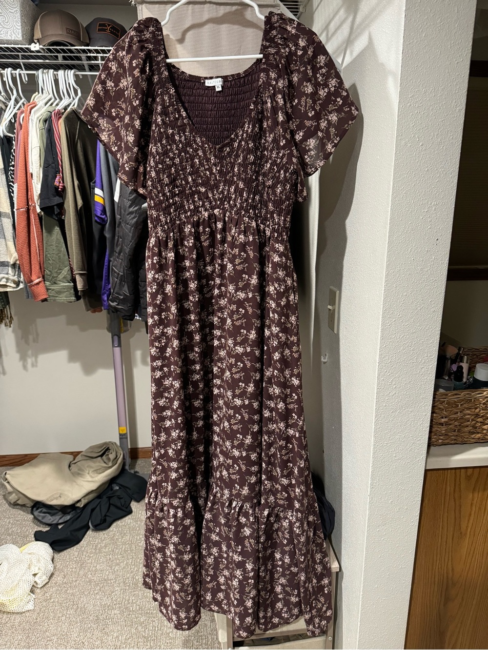 Baltic Born Brown Floral Smocked Maxi Dress